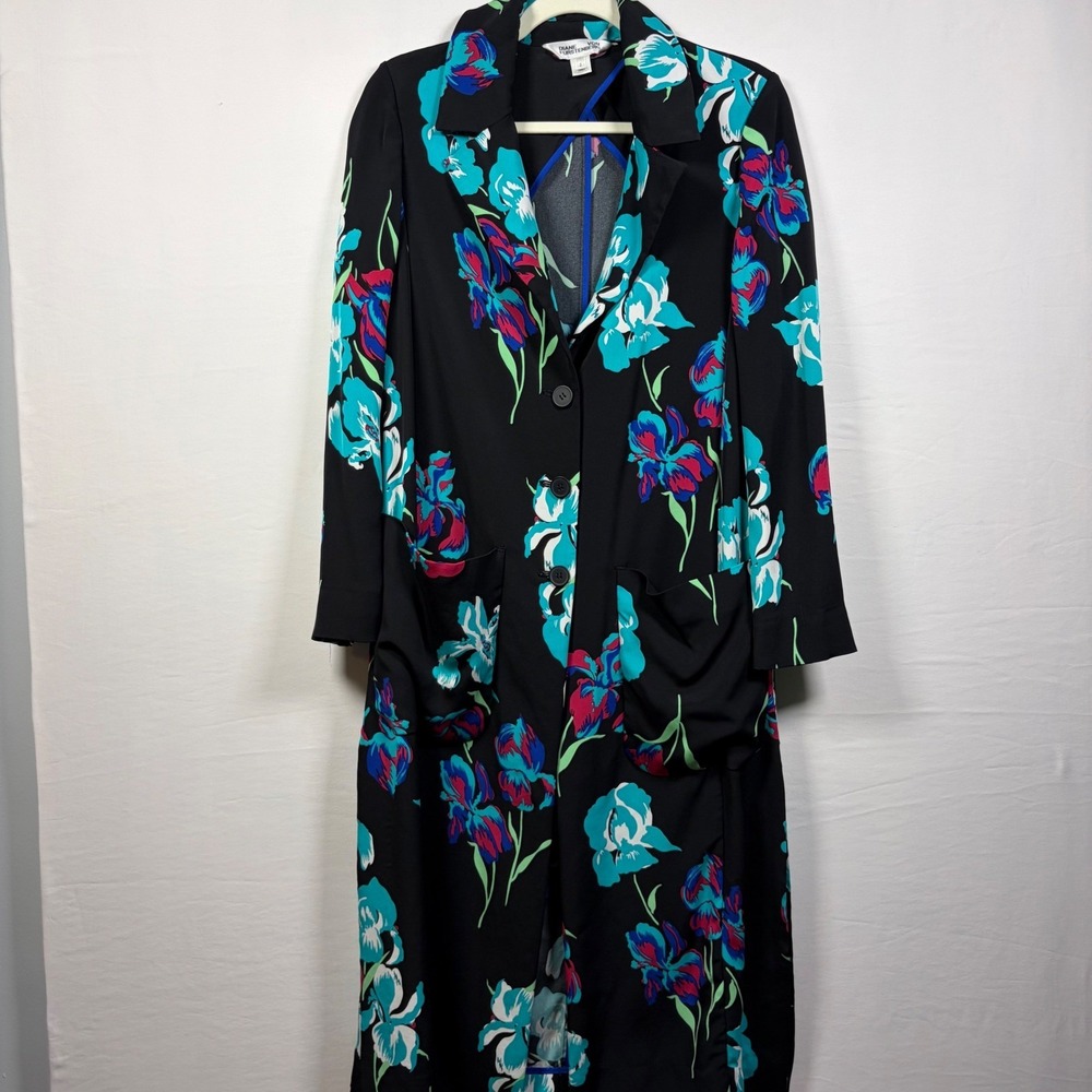 Diane von Furstenberg Silk Duster Floral Iris Women Maximilist Chic Artsy Luxury